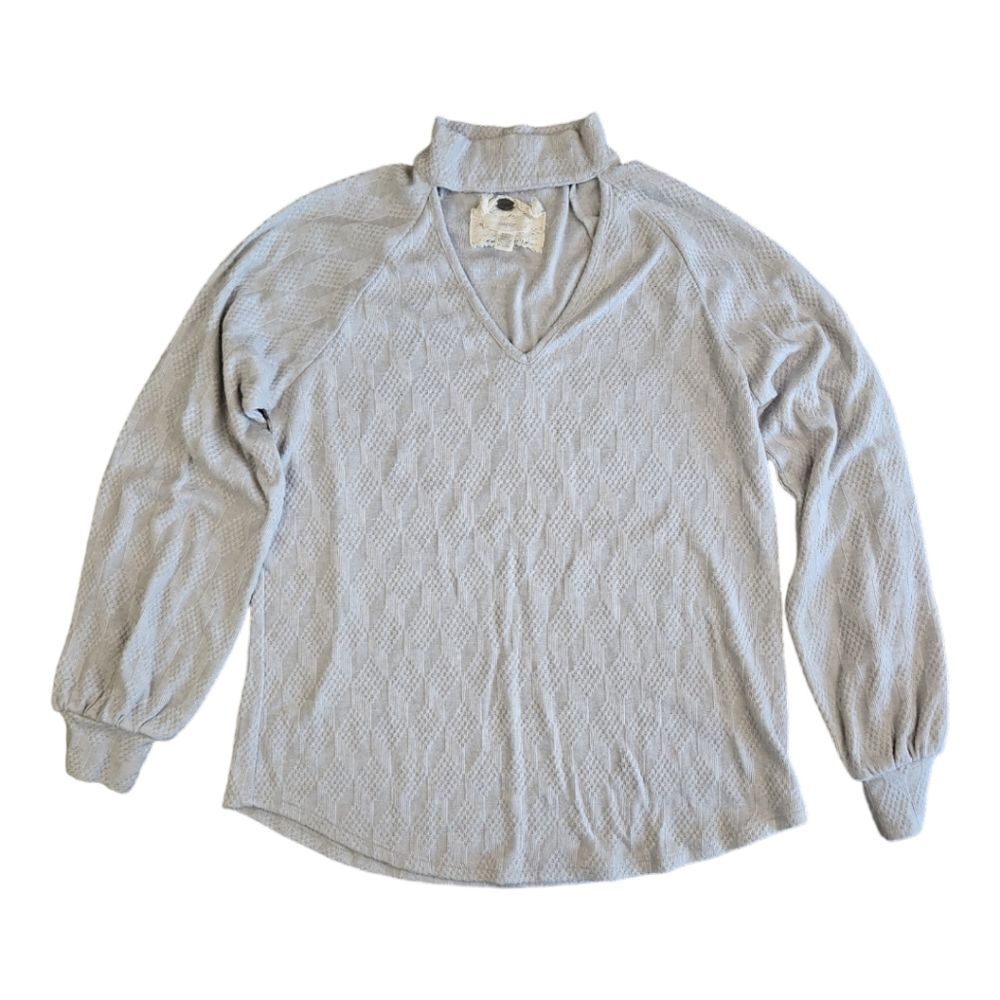 Cupio Long Sleeve Keyhole Mock Neck Heather Gray Lightweight Knit Top M